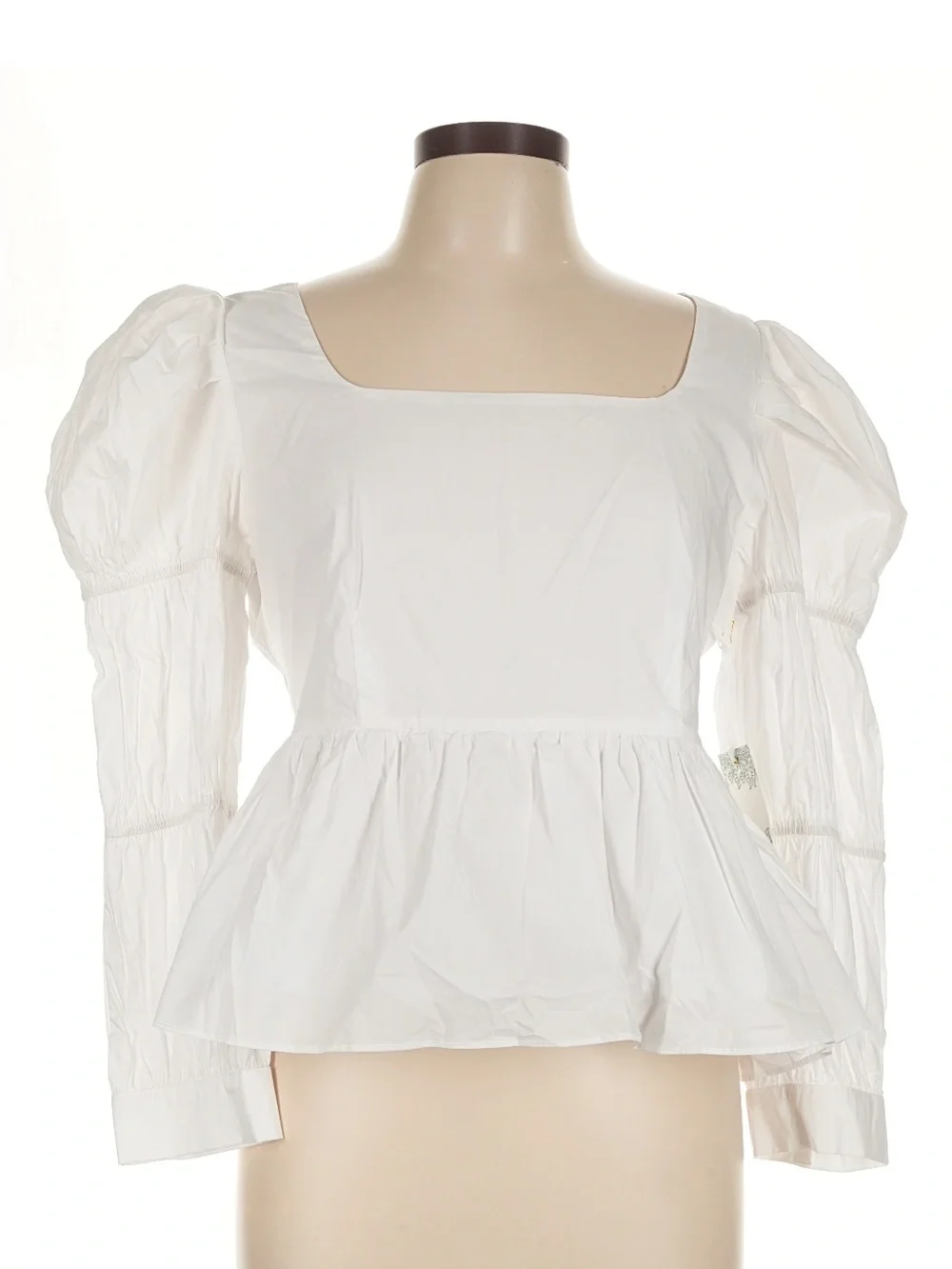 Tuckernuck White Square-Neck Peplum Blouse with Puff Sleeves